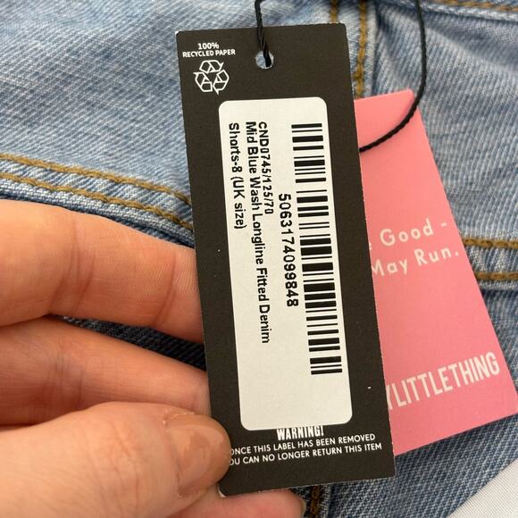 NEW PrettyLittleThing Longline Fitted Denim Shorts Casual Preppy Summer size‎ 4 - Picture 7 of 7